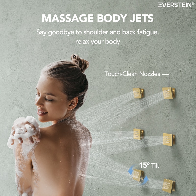 Thermostatic Dual Shower System 12" and 6" Rainfall Shower Head with 6 Body Jets & Handheld Shower