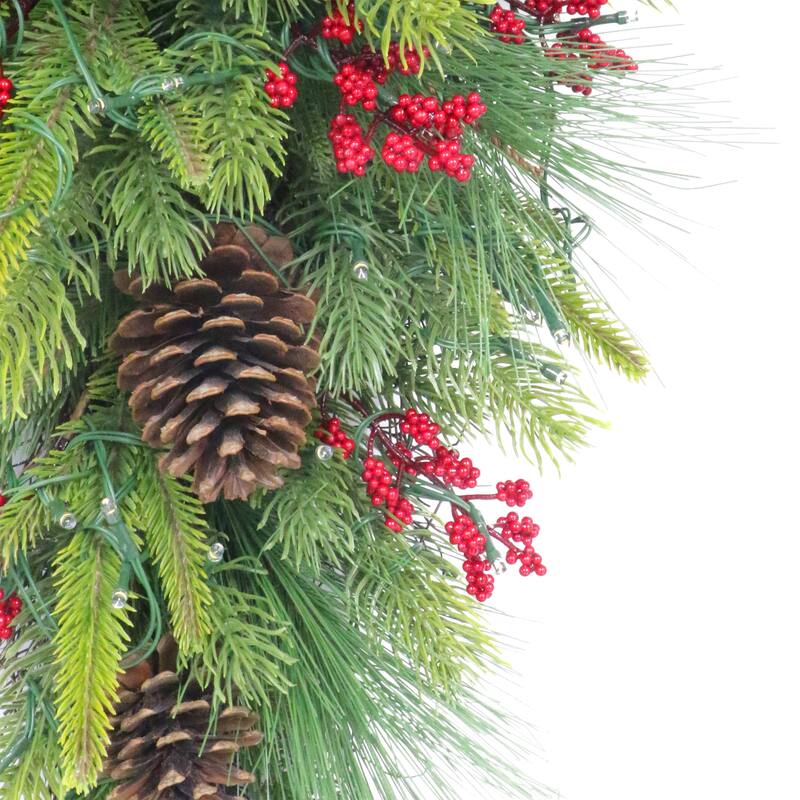 Puleo International 28" Pre-Lit Artificial Adorned Battery-Operated Banister Swag