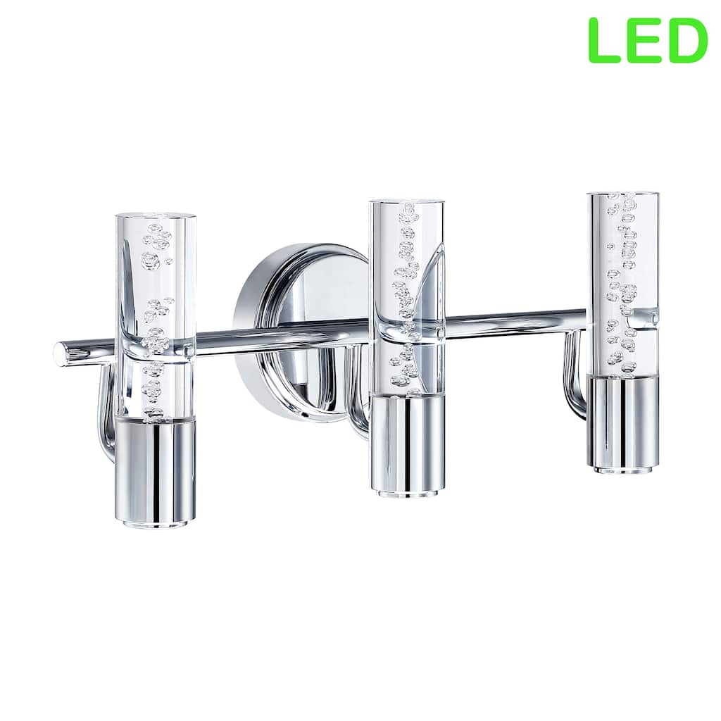Hukoro 3-Light Vanity Light with Brushed Nickle finish and crystal pillar - Nickel