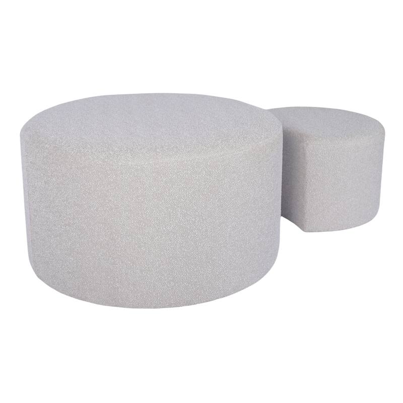 Upholstered Nesting Coffee Table Set of 2, Round Fabric Coffee Tables, Modern Side Tables Accent End Table Footrest Ottoman