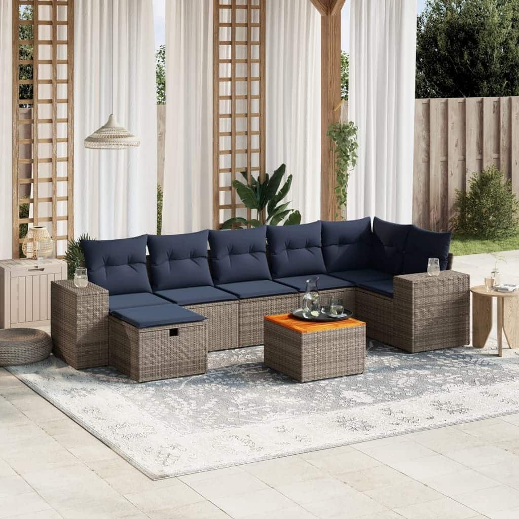 vidaXL Patio Sofa Set with Cushions Outdoor Furniture 8 Piece Poly Rattan - 24.4" x 24.4" x 27.2"