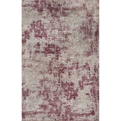 Hand Knotted Oriental Viscose Silk Carpet Modern Abstract Multi-Colored Abstract Area Rug - 7' 8'' X 5' 1''