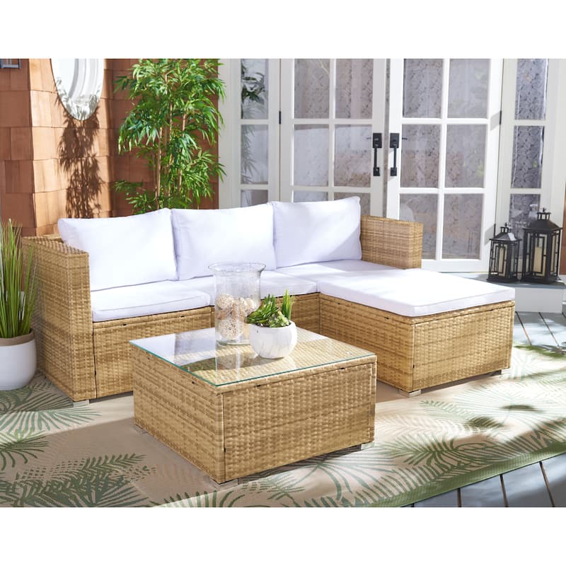 SAFAVIEH Outdoor Patio Furniture Lainey 3-Piece Sectional Conversation Set - 51W x 26D x 27H