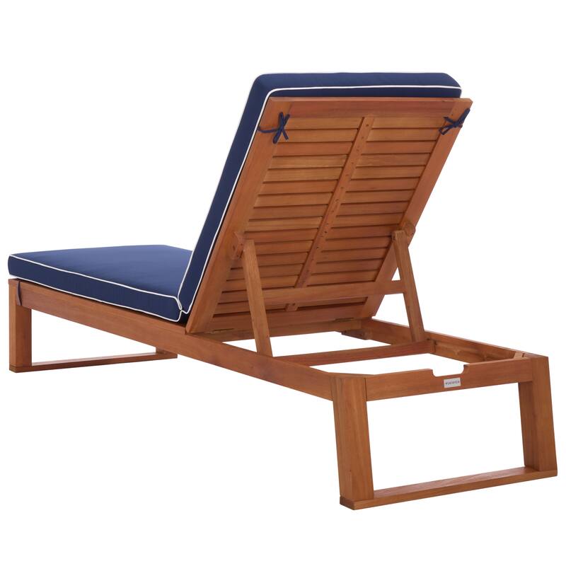 SAFAVIEH Outdoor Patio Furniture Sophie Solid Wood Chaise Lounge Chair - 28"W x 79"D x 15"H