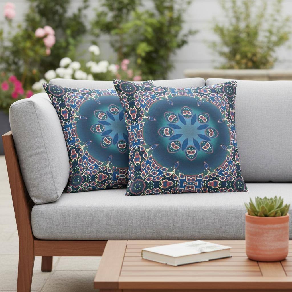 HomeRoots Set of Two 16" X 16" Blue and Pink Blown Seam Floral Indoor Outdoor Throw Pillow - 16.00' X '16.00' X '5.00