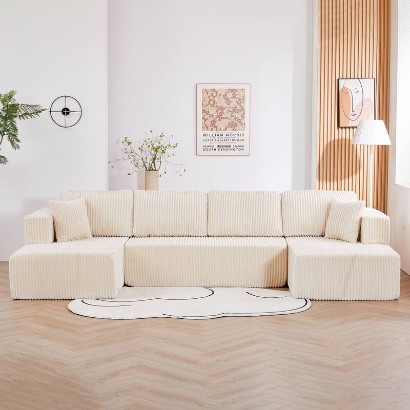 U-Shaped Modular Sectional Sofa, Modern Minimalist Corduroy Couch