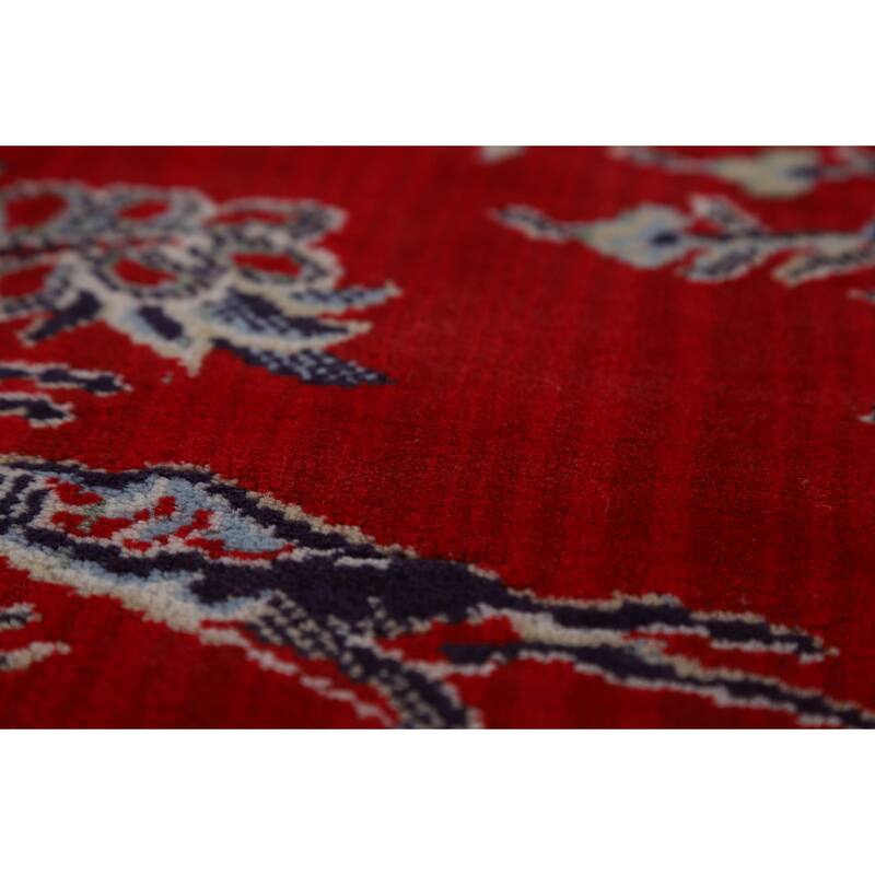 Machine Made Oriental Polyester Carpet Traditional Floral Red Kashan Area Rug - 12' 7'' X 9' 8''