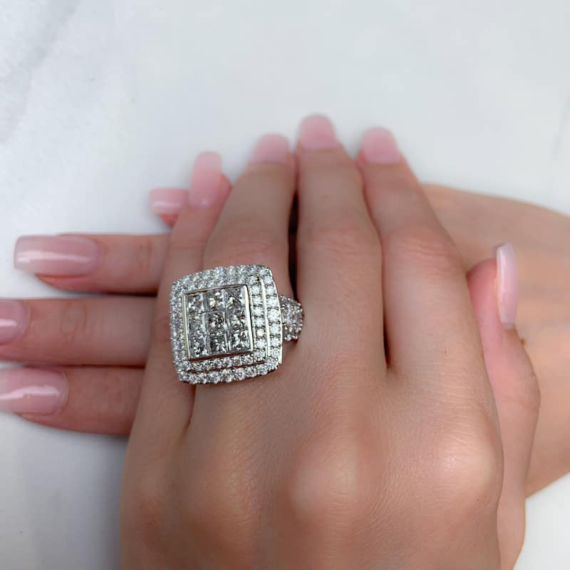 Miadora Signature Collection 14k White Gold 5ct TDW Diamond Cluster Double Halo Engagement Ring