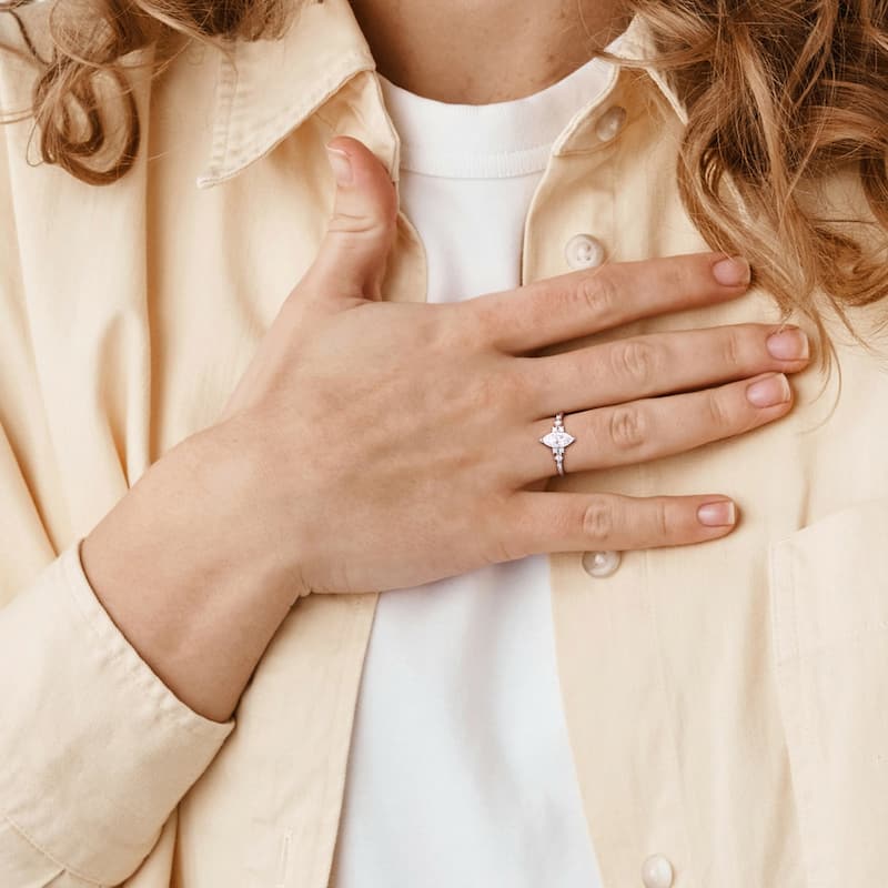 Miadora 1 1/8ct DEW Marquise-Cut Created Moissanite Engagement Ring in Sterling Silver