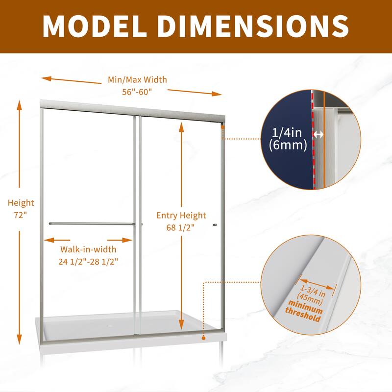 Modland 56-60''x 72'' Glass Shower Door - 56''-60''x 72''