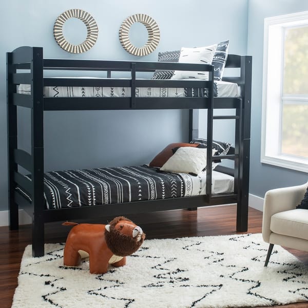 slide 2 of 20, Linon Levi Solid Wood Twin over Twin Bunk Bed Black