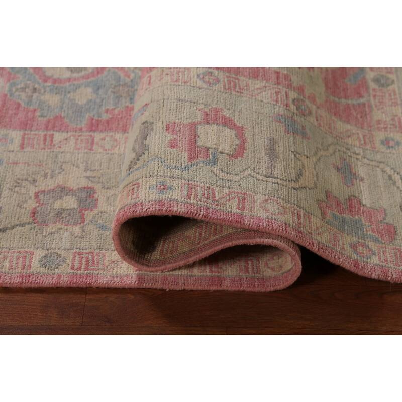 Pink Oushak Vegetable Dye Area Rug Handmade Wool Carpet - 6'0"x 8'8"