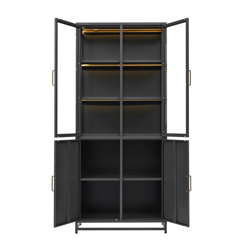 76.75" Tall Curio Cabinet - 3-Sided Glass Display Case with LED Lights - Steel Frame Showcase for Collectibles, Figures
