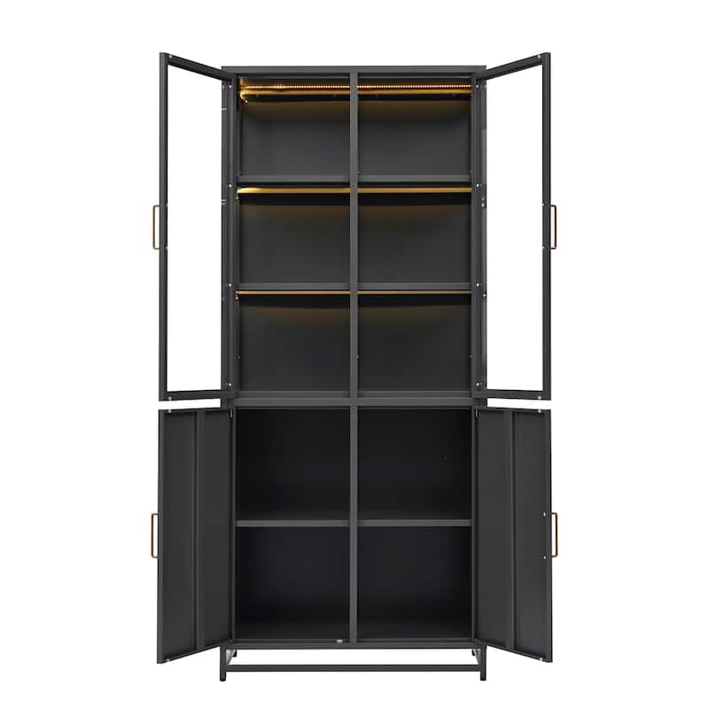 Roomfitters 76.75'' Steel Display Cabinet with Glass Doors, Modern Curio Cabinet with Storage for Living Room and Office
