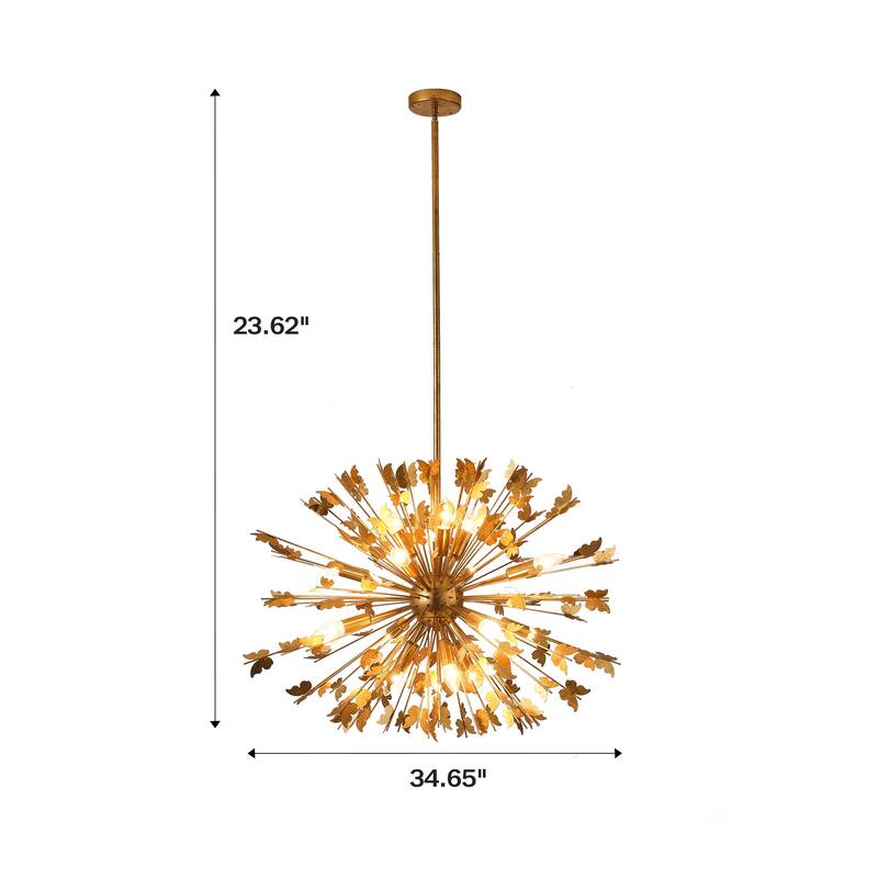 35" 14-Light Gold Butterfly Sputnik Sphere Distinctive Chandelier - 34.65 " D x 34.65 " W x 23.62" H