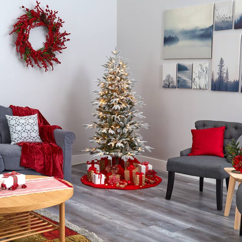 5.5’ Flocked Manchester Spruce Artificial Christmas Tree Clear LED - 5.5 Foot