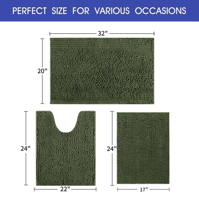 Ultra Soft Striped Non Slip Chenille Bathroom Rug Set 3 Pieces