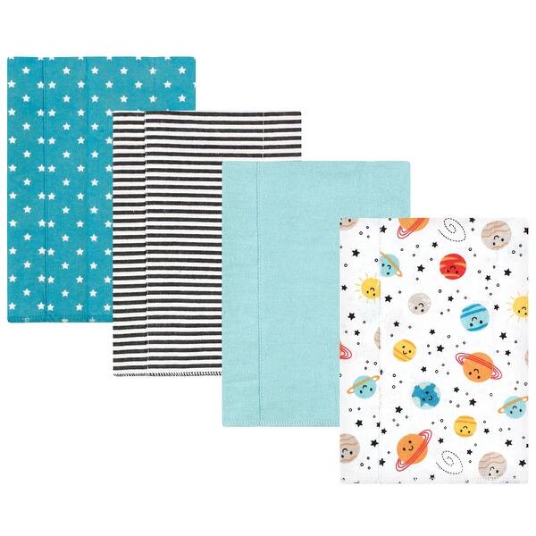 slide 1 of 1, Hudson Baby Infant Boy Cotton Flannel Burp Cloths, Happy Planets 4 Pack, One Size - Happy Planets 4 Pack - One Size One Size - Happy Planets 4 Pack