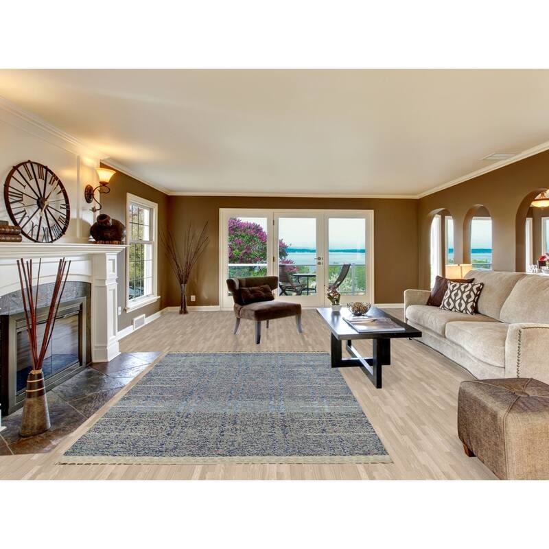 Gray & Blue Striped Moroccan Area Rug Hand-Knotted Wool Carpet - 5'9"x 9'8"
