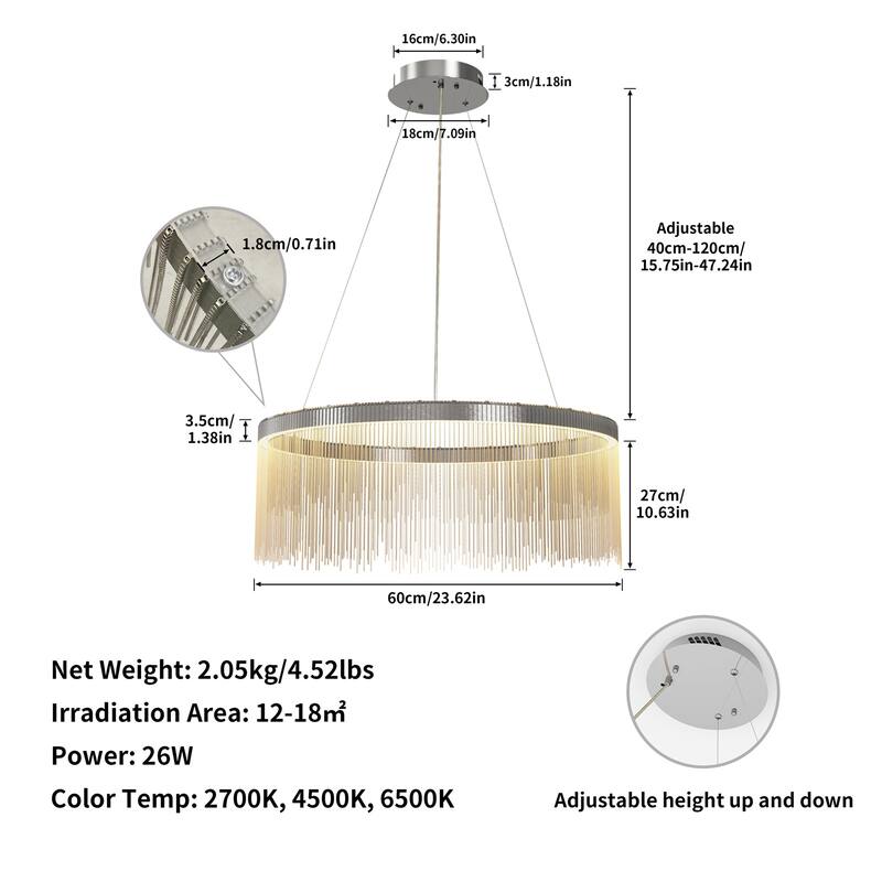 Aluminum Round Metal Tassels Linear Chains Chandelier Ceiling Pendant Light Fixture
