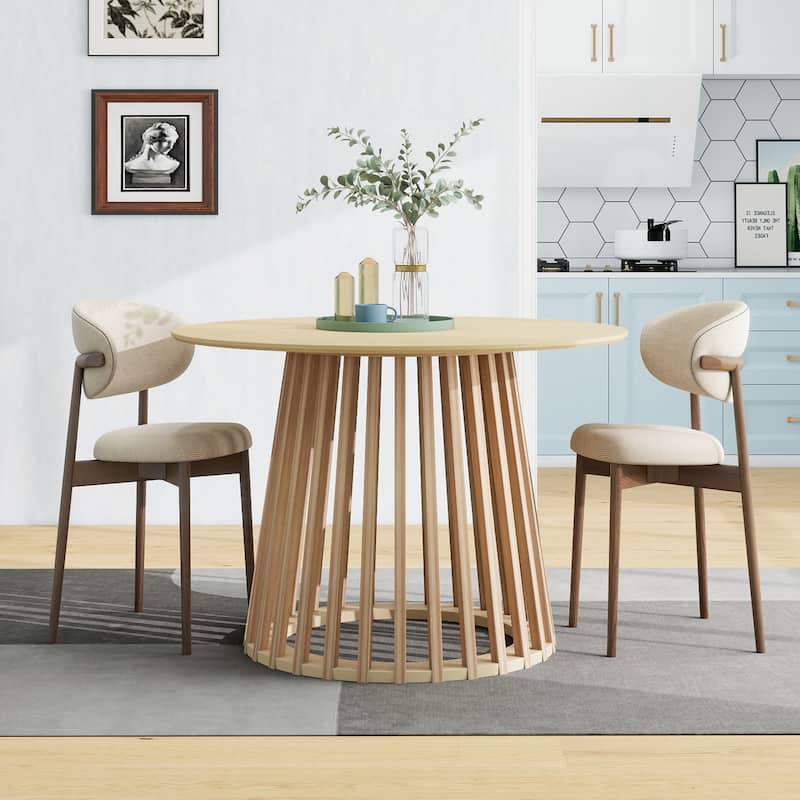 Roomfitters Round Dining Table, Modern Black Pedestal Base, Small Kitchen or Dining Room Table for 2-4 People