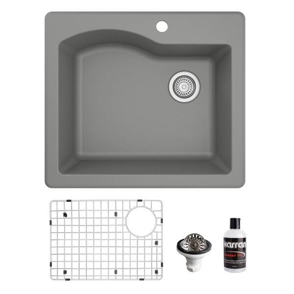 slide 22 of 61, Karran Drop-In Quartz Composite 25 in. Single Bowl Kitchen Sink Kit Grey