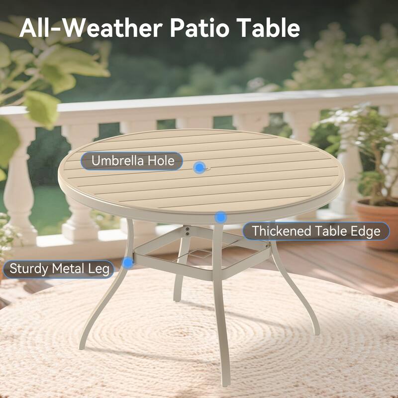Outdoor Round Patio Dining Table for 4-6, All Weather Metal Dining Table with Umbrella Hole