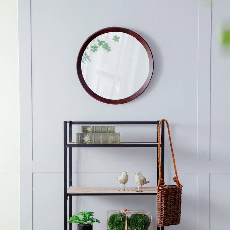 Round wall mirror for living room - 19.8"x19.8" - Dark Brown