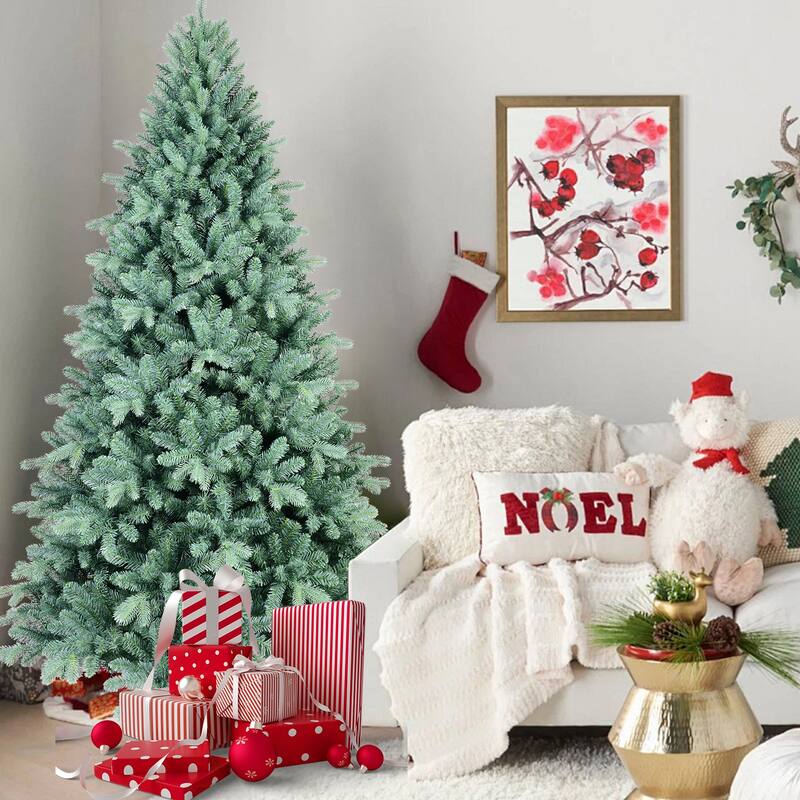8FT Blue PE/PVC Christmas Tree-2458 Tips, Hinged Branch Design,Full Natural Look - 8 Foot