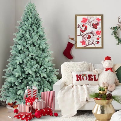 9FT Blue PE/PVC Christmas Tree-3268 Tips, Hinged Branch Design, Full Natural Look