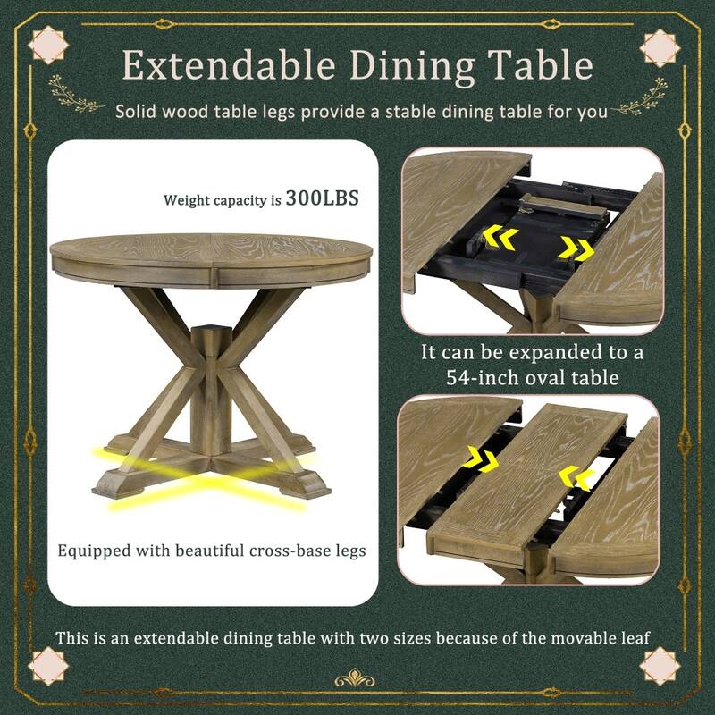 Functional Retro Extendable Solid Wood Dining Table with a 12" Leaf