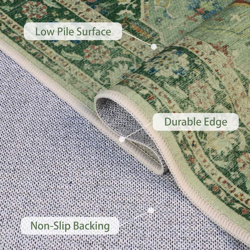 Mcow Botanical Collection Low-Pile Machine-Washable Non-Slip Area Rug