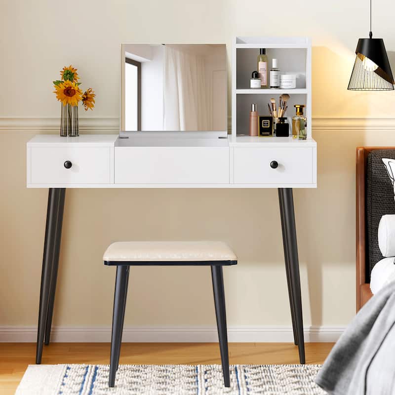 Makeup Vanity Set White Dressing Table with hideable Mirror