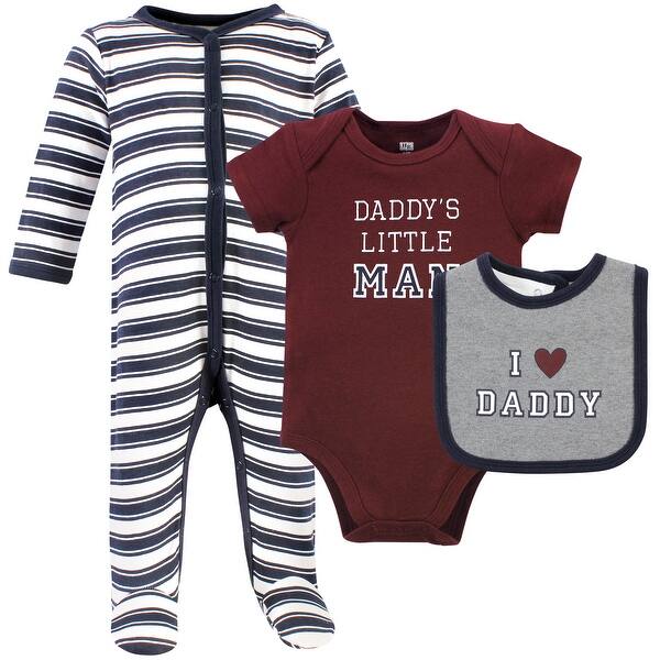 slide 1 of 1, Hudson Baby Infant Boy Cotton Sleep and Play, Bodysuit and Bandana Bib Set, Boy Daddy 0-3 Months - Boy Daddy