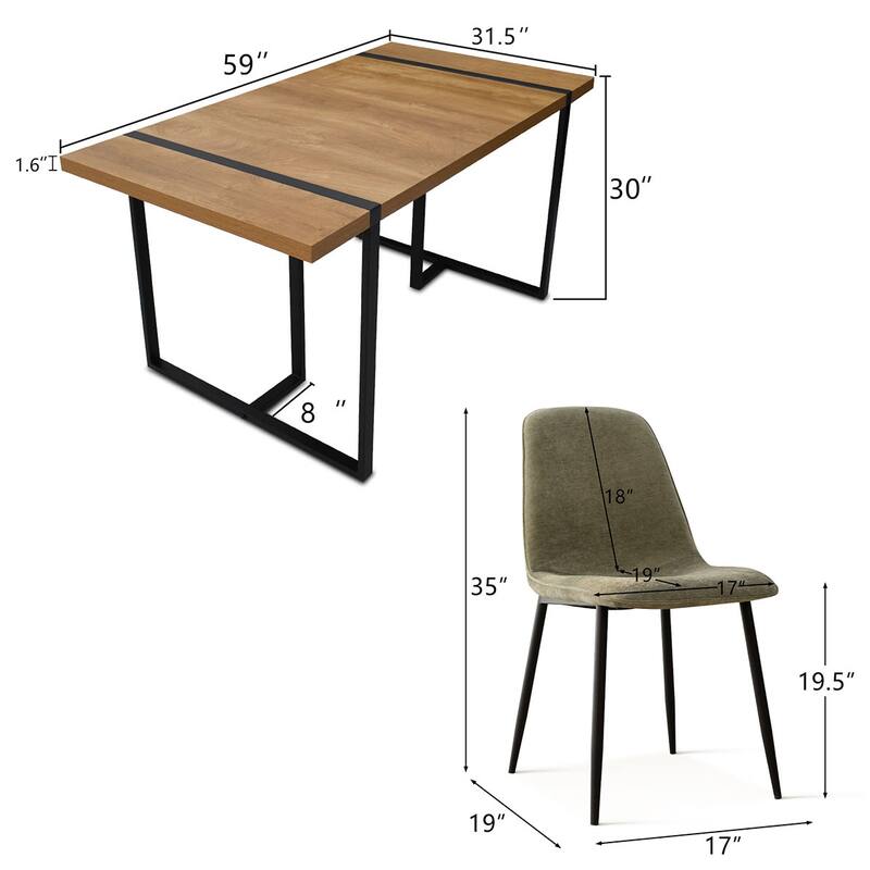 Rectangular Dining Table Set for 4 with Upholstered Chairs