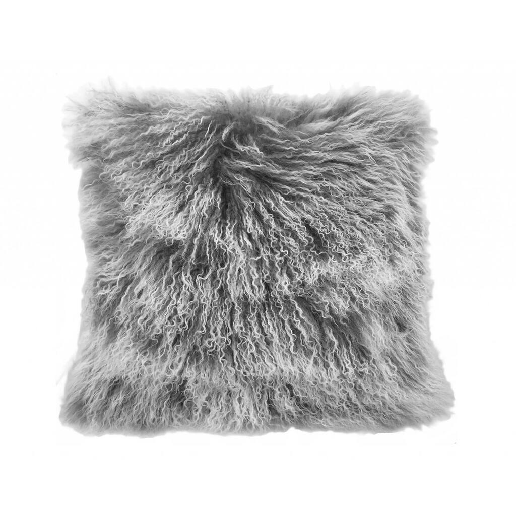 20" Grey Genuine Tibetan Lamb Fur Pillow with Microsuede Backing