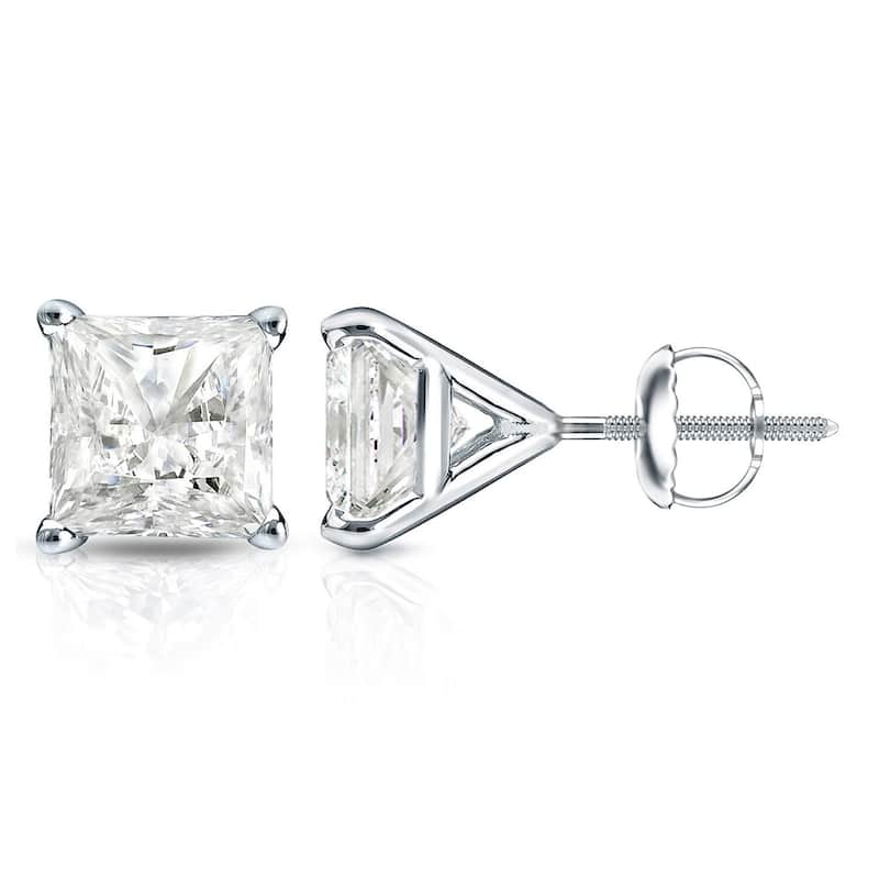 Auriya 14k Gold 1.50ctw Princess-cut Diamond Stud Earrings Martini-set (I-J, I1-I2) - White