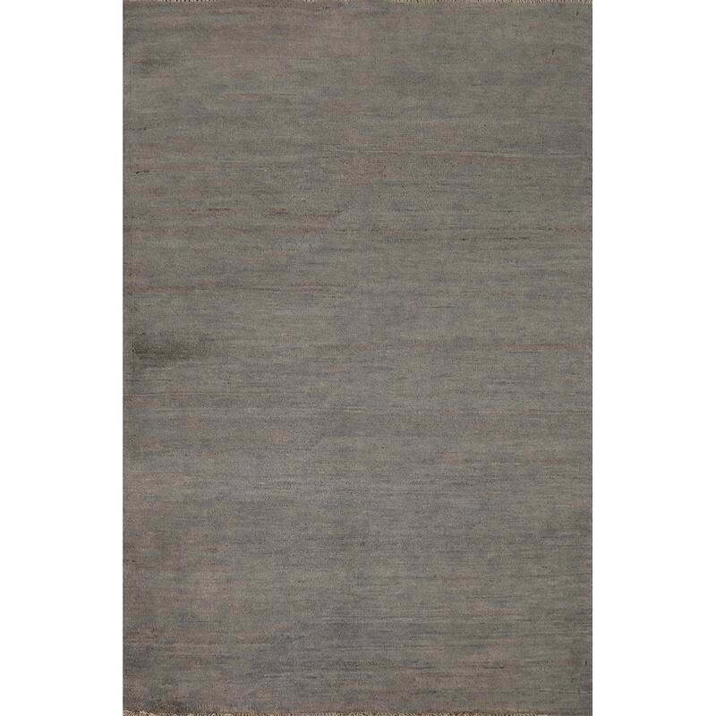 Gray Contemporary Gabbeh Oriental Foyer Rug Hand-Knotted Wool Carpet - 3'2"x 4'9"