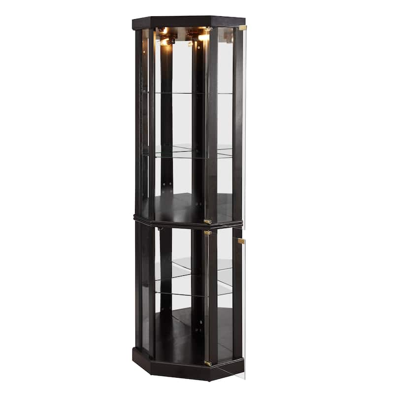 Lighted Corner Curio Cabinet Elegant Glass Display Case for Living Room & Bar Storage for Antique Collections & Wine
