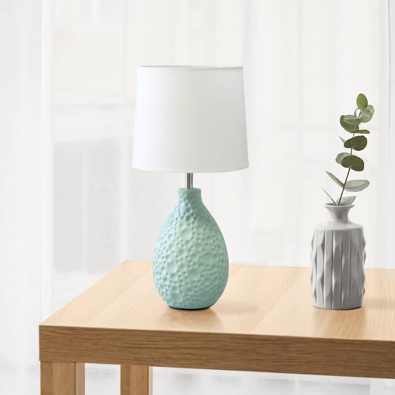 Textured Thumbprint Tear Drop Ceramic Table Lamp with Tapered Drum Shade - 14" - Blue and White