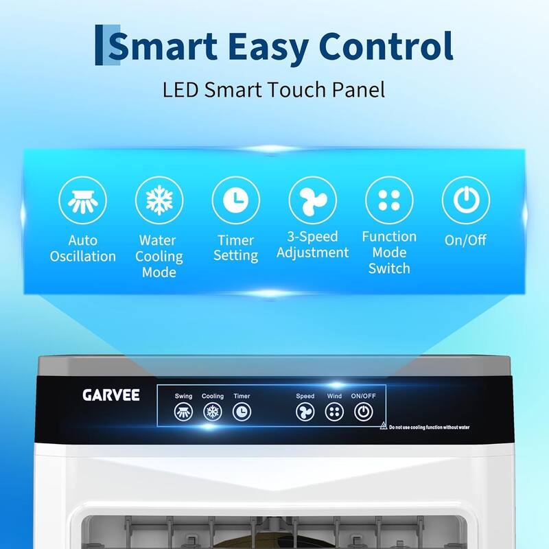 5.3 Gal 3000 CFM Portable Cooling Fan, Evaporative Air Cooler with Touch Screen, Remote for Bedroom, Home, Office