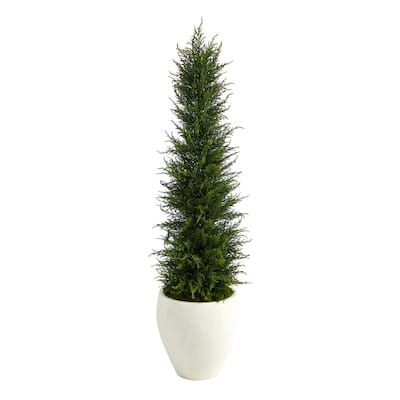 4' Cypress Artificial Tree in White Planter - 13"