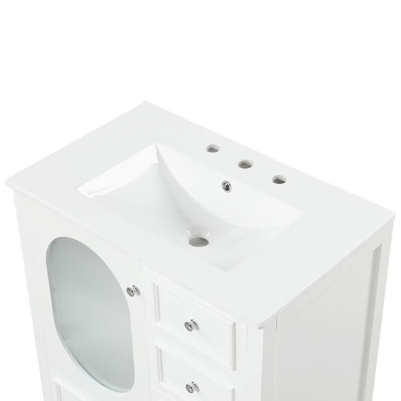 30" Bathroom Vanity with Sink, Bathroom Vanity Cabinet with Three Drawers and Door, Solid Wood and MDF