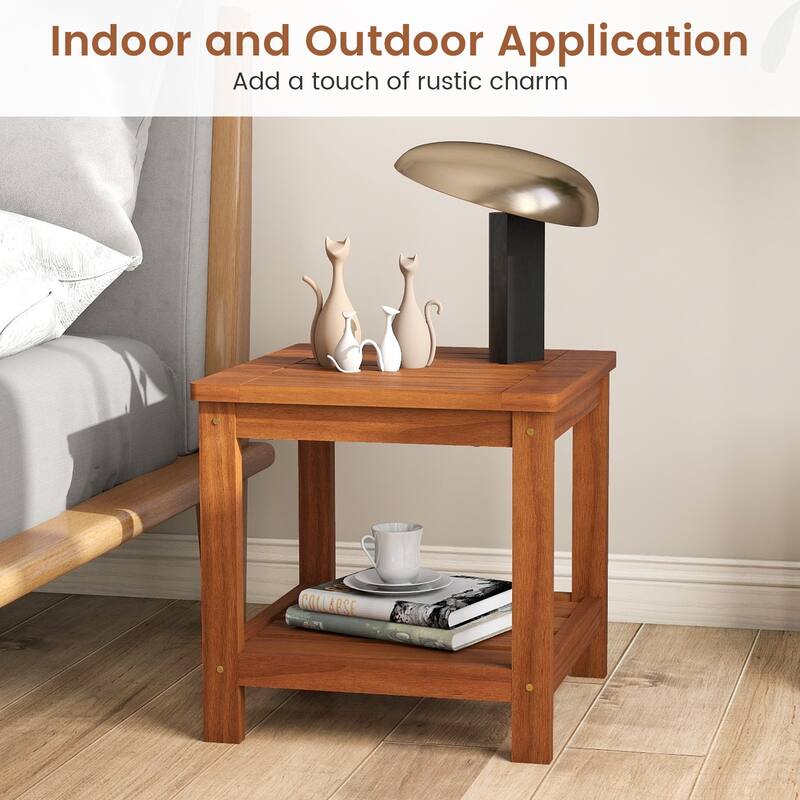 Gymax 2-Tier Adirondack Side Table w/ Slatted Tabletop Storage Shelf