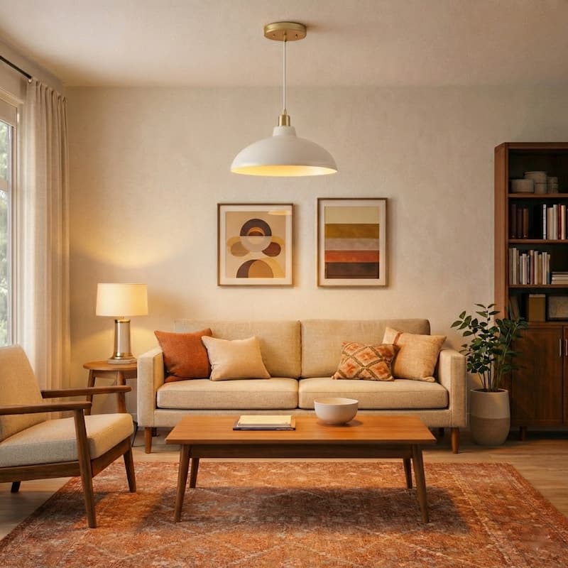 Sockras Single Dome Pendant Lamp with Gold Brass Accents - White