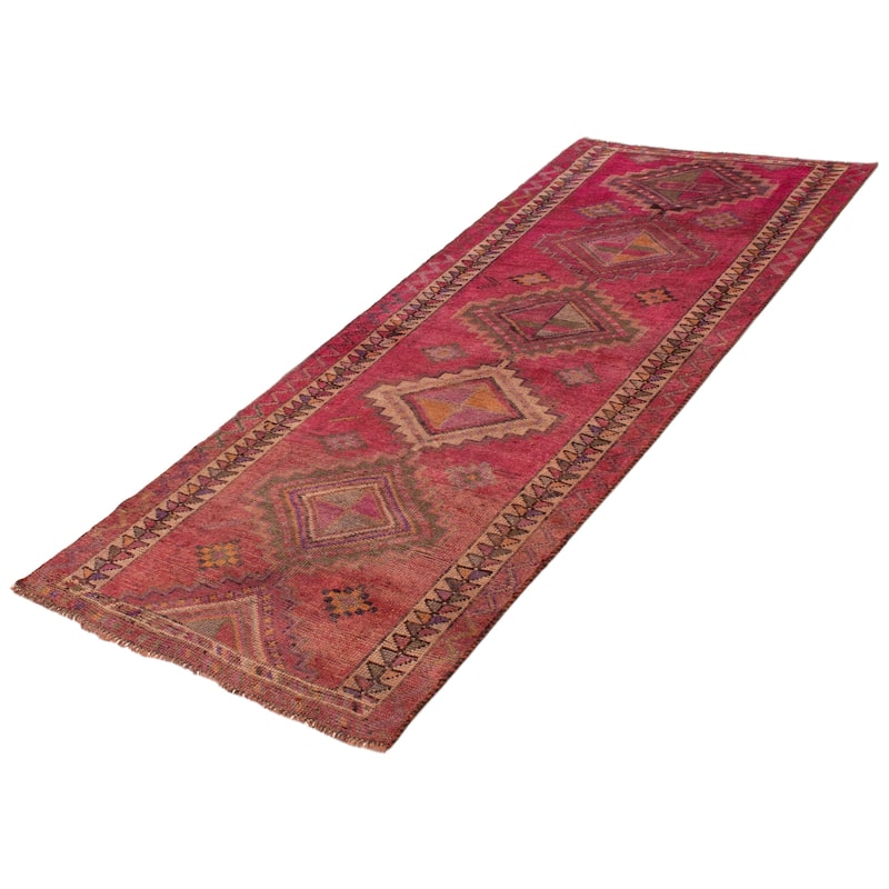 ECARPETGALLERY Hand-knotted Melis Vintage Dark Pink Wool Rug - 4'2 x 10'4