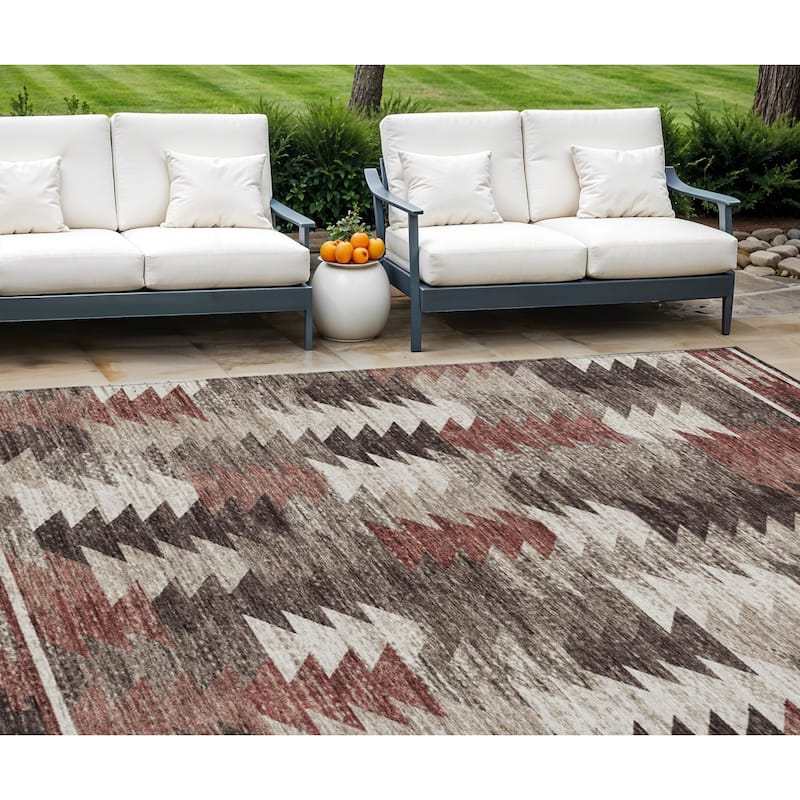 HomeRoots Southwestern Transitional Rectangle Outdoor Rug - 10' X 14'