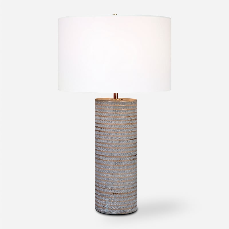 Ceramic Table Lamp with Drum Shade - 28.5" - Pewter Gray