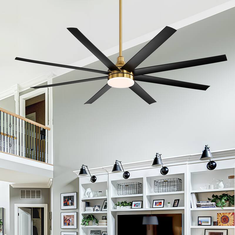 72-in Gold Large Indoor Ceiling Fan with Light Remote (8-Blade)