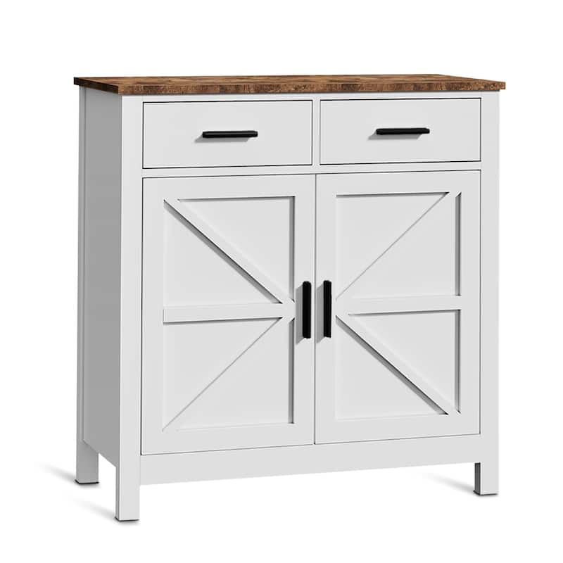 Kitchen Storage Cabinet with Drawers, Coffee Bar Cabinet with Barn Door, Buffet Sideboard with Adjustable Shelf